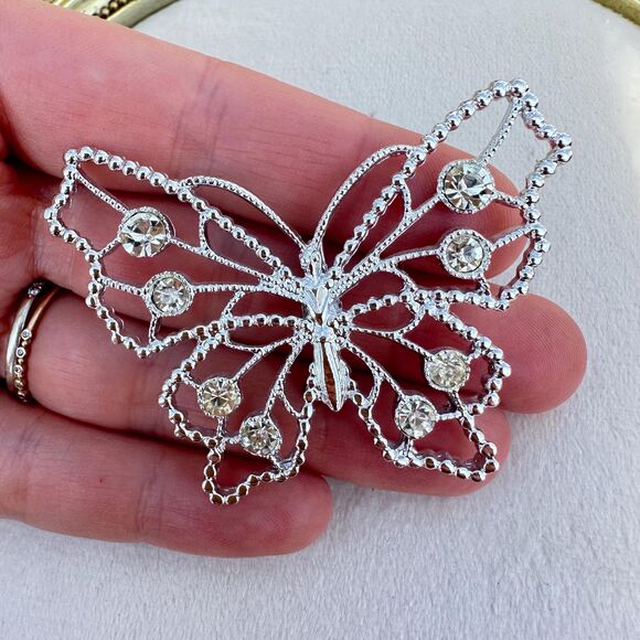 vintage Jewelry - Vintage Jewelry Silver Tone Rhinestone Butterfly Brooch Butterfly Pin